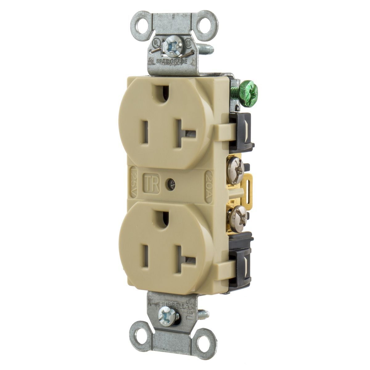 Straight Blade Devices, Tamper Resistant Receptacles, Duplex, Commercial/Industrial Grade, 2-Pole 3-Wire Grounding, 20A 125V, 5-20R, Ivory
