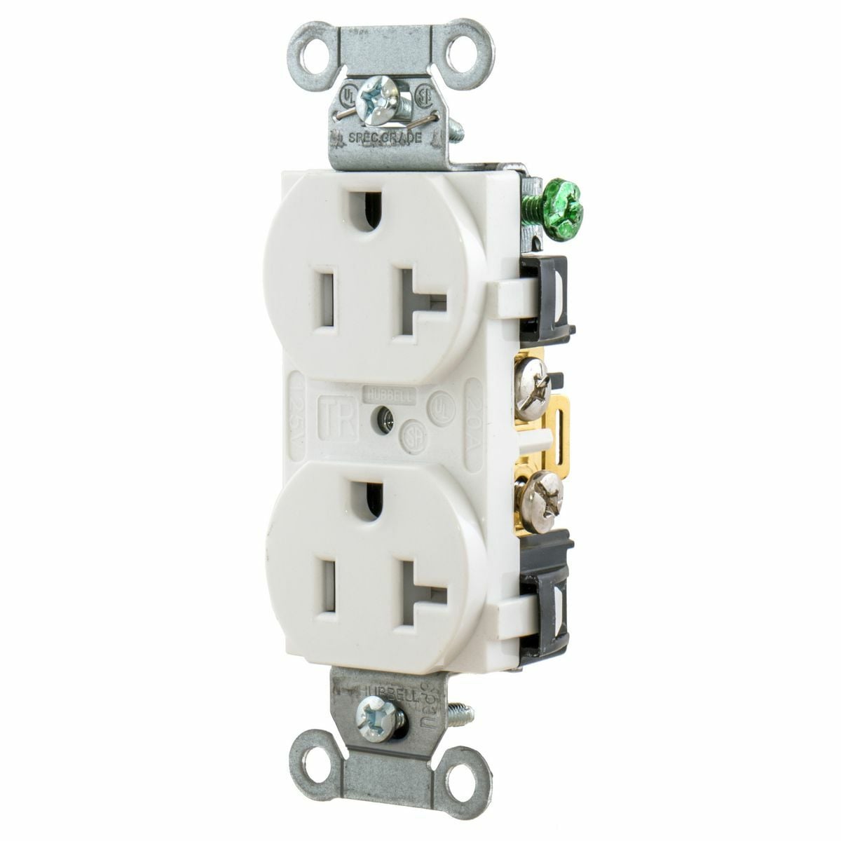 Straight Blade Devices, Tamper Resistant Receptacles, Duplex, Commercial/Industrial Grade, 2-Pole 3-Wire Grounding, 20A 125V, 5-20R, White