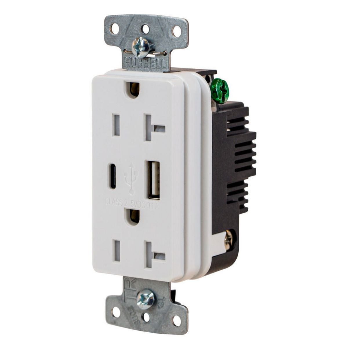 USB Charger Duplex Receptacle, 20A 125V,2-Pole 3-Wire Grounding, 5-20R, 1) 3.1 A "C" USB and "A" Ports, White