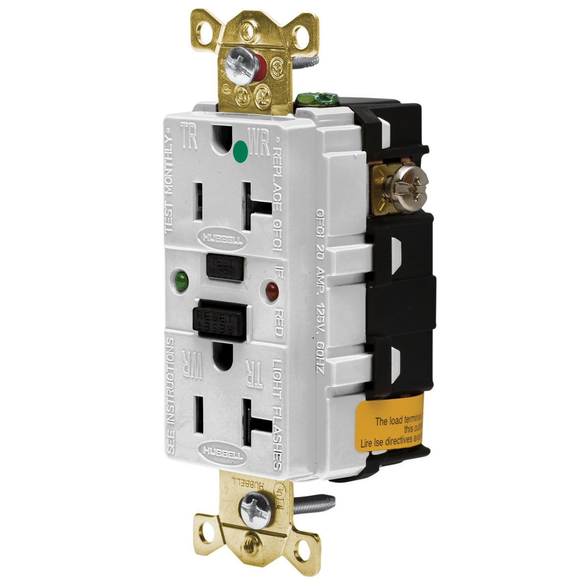 Power Protection Products, Receptacles, GFCI, Safety Grade Commercial Hospital Grade, Self Test, LED Indicator, 20A 125V, 2-Pole 3-Wire Grounding, 5-20R, White