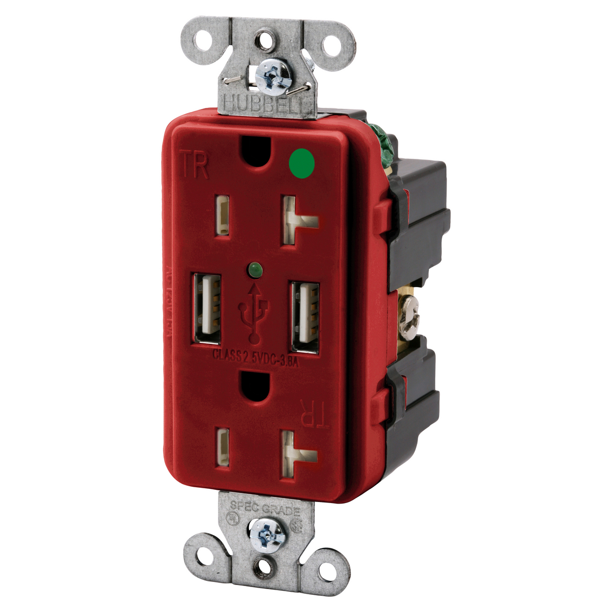 USB8300R HUBBELL WD RECEP, DUP, HG, 20A 125V, 3.8A 5V USB,RD