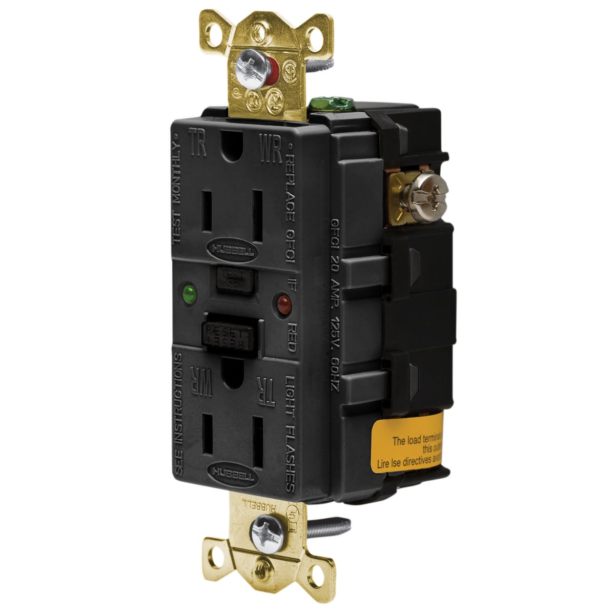 Power Protection Products, Receptacles, GFCI, Tamper and Weather Resistant, Industrial Grade, Self Test, 15A 125V, 2-Pole 3-Wire Grounding, 5-15R, Black