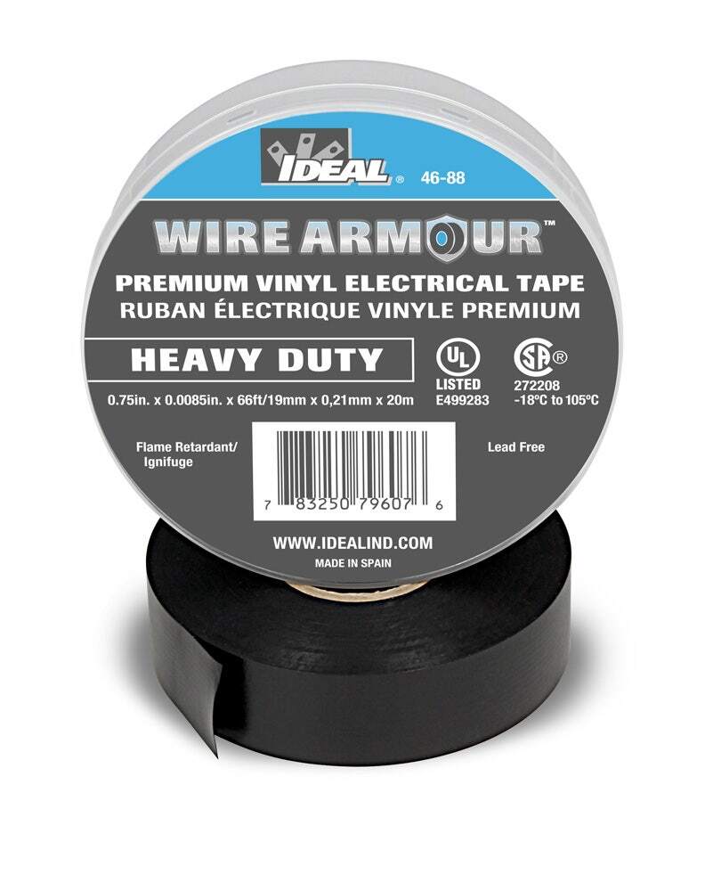46-88 Wire Armour Color Coding Heavy Duty Premium Professional Grade Electrical Tape, 66 ft L x 3/4 in W, 8.5 mil THK, Vinyl, Black