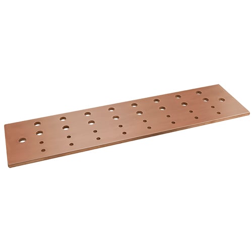 Copper Grounding Bus Bar, 2in Wide, 10in Length, 16 Mounting Points