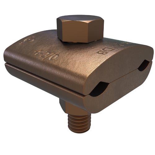Permaground Copper Ground Clamp, Conductor Range 2/0-4 Sol, 2 Conductors, 1 Bolt, UL