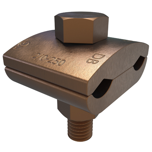 Permaground Copper Ground Clamp, Conductor Range 250-2/0 Sol, 2 Conductors, 1 Bolt, UL
