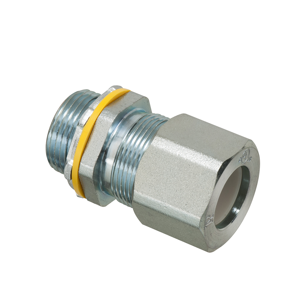Low-profile zinc plated steel die-cast, liquid-tight, and oil-tight strain relief cord connector furnished with a sealing ring and locknut. Comes with two grommets for a wide cable range. Grommet A supports 0.385" to 0.600" cord range, and Grommet B supports 0.600" to 0.750" cord range. Comes in a 3/4" trade size.