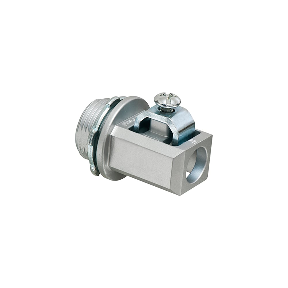 Aluminum grounding connector for 3/4" knockout. #1 to 3/0 stranded and solid copper and aluminum grounding electrode. cULus listed.