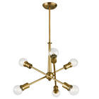 The Armstrong 27.75in; 6 light adjustable arm chandelier features a in;sputnikin; design with adjustable Natural Brass finish arms, allowing you to customize the light horizontally or vertically for just the right look. The Armstrong chandelier is perfect in contemporary or mid century modern environments.