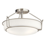 The Alkire 16.5in; 3 light semi flush features a modern classic look with its Brushed Nickel finish and satin etched white glass. The Alkire is perfect in a transitional and modern environment.