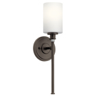 Joelson delivers a  1-light wall sconce thatfts transitional and versatile enough for every room in the home. This light showcases a retro-inspired light bulb socket with beautiful satin etched cased opal glass. For added ambiance, Joelson is appointed  with an Olde Bronze finish. This fixture features an LED light bulb which is Energy-Star certified.