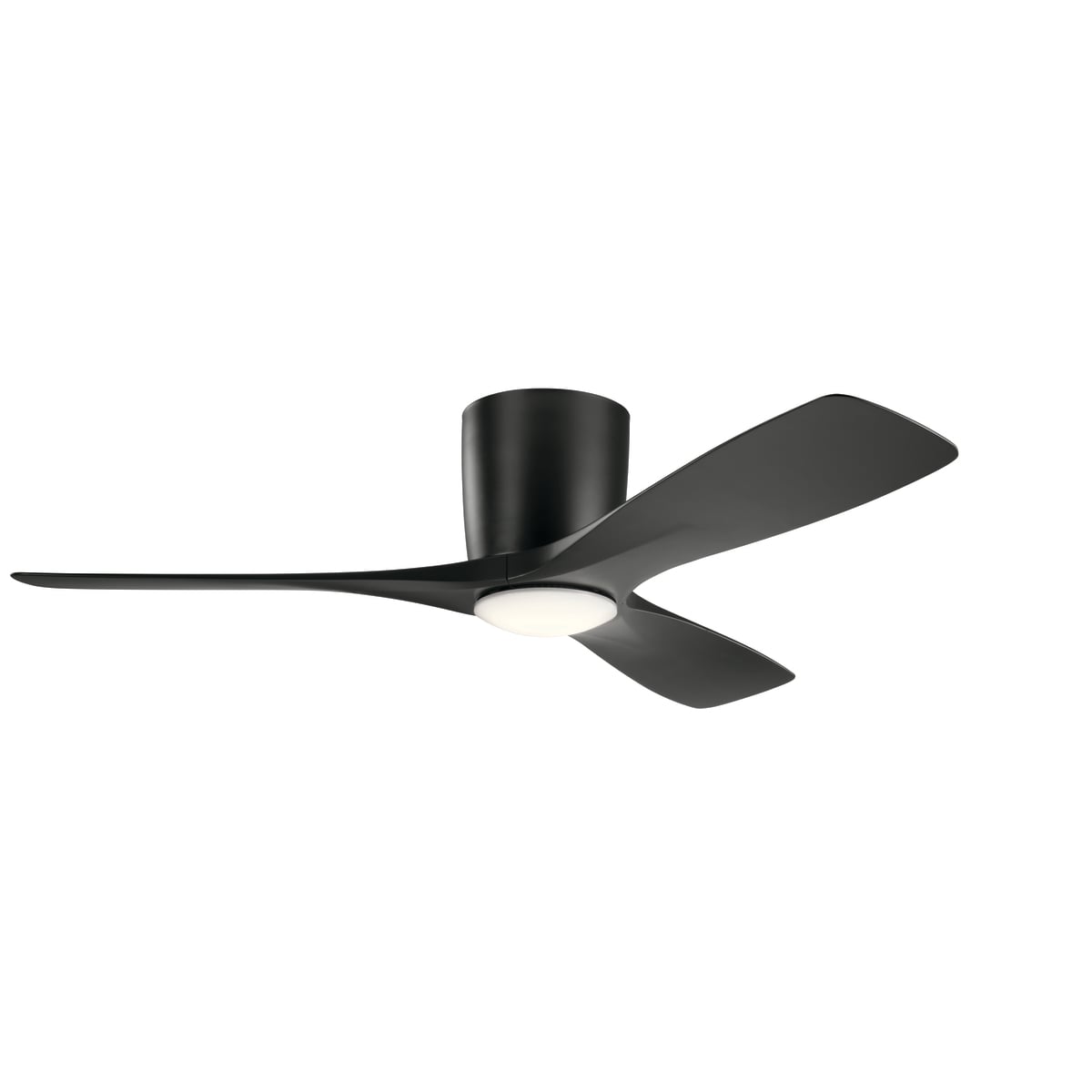 The beautifully designed Volos hugger-style ceiling fan offers sculpted blades, integrated LED light, Satin Black finish and a full function wall control system for optimal comfort.