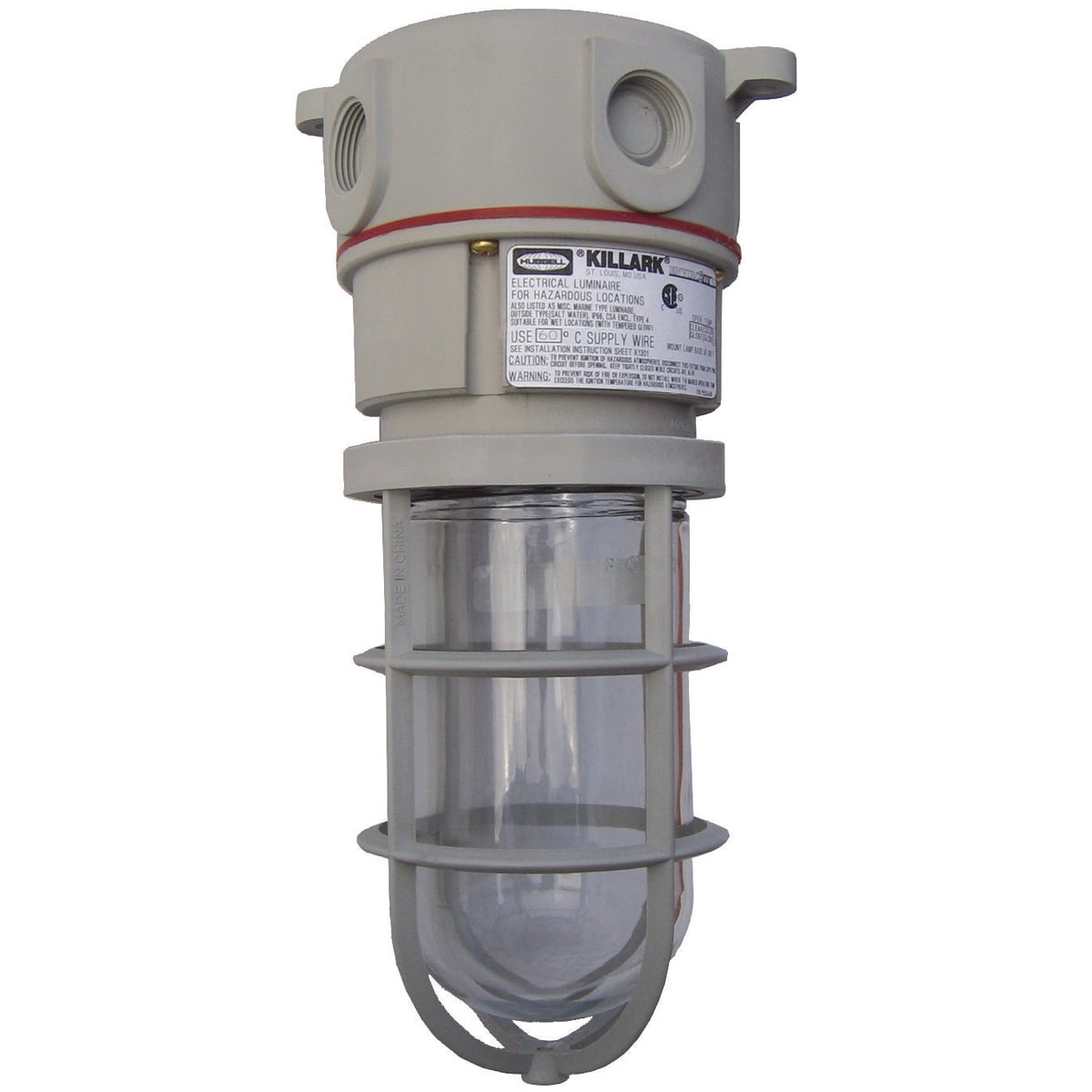 NV2 SERIES - GRAY NON-METALLIC 15 WATT CEILING MOUNT INCANDESCENT LIGHTFIXTURE BODY - CLEAR GLOBE AND GUARD - 120-277V AT 50/60HZ