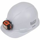 Hard Hat, Non-Vented, Cap Style with Headlamp, White, Safety hard hat has patent-pending accessory mounts on front and back that ensure Klein Headlamps attach securely and precisely, every time  no straps or zip ties needed
