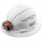 Hard Hat, Vented, Full Brim with Headlamp, White, Safety hard hat has patent-pending accessory mounts on front and back that ensure Klein Headlamps attach securely and precisely, every time  no straps or zip ties needed