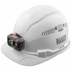 Hard Hat, Vented, Cap Style with Rechargeable Headlamp, White, Safety hard hat has patent-pending accessory mounts on front and back ensure optional Klein Headlamps attach securely and precisely, every time  no straps or zip ties needed