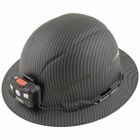 Hard Hat, Premium KARBN Pattern, Non-Vented Full Brim, Class E, Lamp, Hard Has has stylish, modern, durable hydro-dipped polymer film KARBN pattern on rugged PC/ABS composite