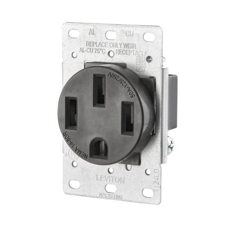5207-S10 Grounding Shallow Single Straight Blade Receptacle, 125/250 V AC, 30 A, 3 Poles, 3 Wires, Black