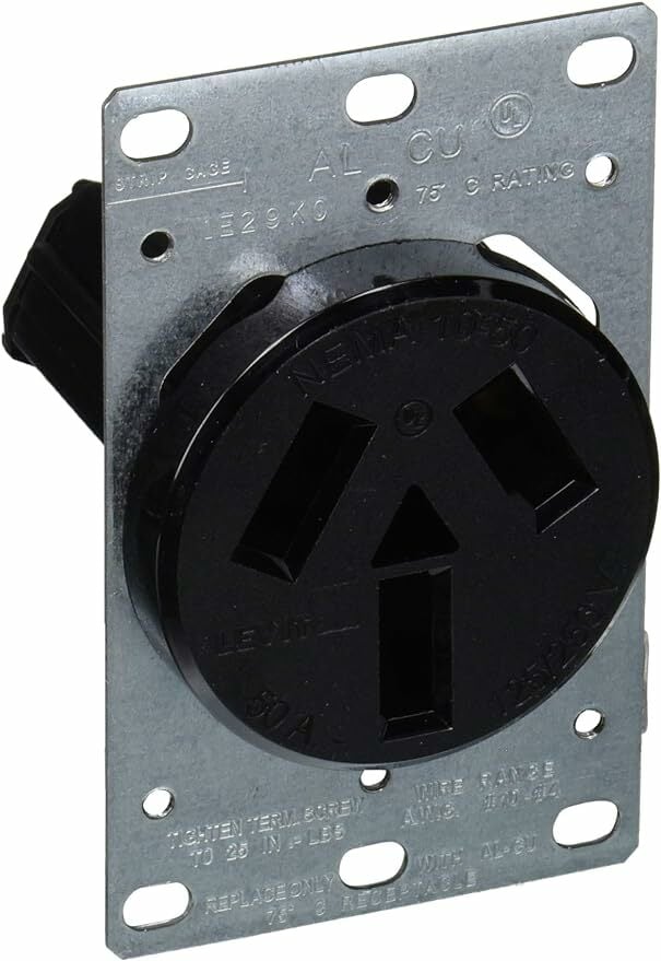 5206-S10 Straight Blade Receptacle, 125/250 V AC, 50 A, 3 Poles, 3 Wires, Black