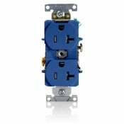 20 Amp, 125 Volt, NEMA 5-20R, 2P, 3W, Duplex Receptacle, Tamper-Resistant, Straight Blade, Fed Spec, Heavy Duty Industrial Specification Grade, Self-Grounding, Back & Side Wired, Steel Strap  BLUE