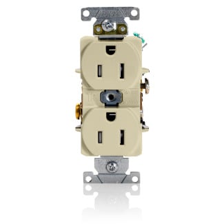 15 Amp, 125 Volt, NEMA 5-15R, 2P, 3W, Duplex Receptacle, Tamper-Resistant, Straight Blade, Fed Spec, Heavy Duty Industrial Specification Grade, Self-Grounding, Back & Side Wired, Steel Strap  IVORY