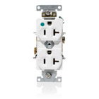 20 Amp, 125 Volt, NEMA 5-20R, 2P, 3W, Duplex Receptacle, Indented Face, Straight Blade, Fed Spec, Heavy Duty Hospital Grade, Self-Grounding, Back & Side Wired, Steel Strap WHITE