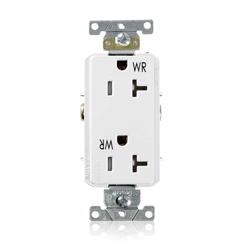 20 Amp, 125 Volt, NEMA 5-20R, 2P, 3W,Decora Plus DuplexReceptacle, Straight Blade, Fed Spec, Heavy Duty Industrial Specification Grade, Weather-Resistant, Tamper-Resistant, Self-Grounding, Back & Side Wired, Steel Strap  WHITE