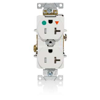 Duplex Receptacle, Tamper-Resistant, Hospital Grade, Isolated Ground, 2-Pole 3-Wire Grounding, NEMA 5-20R, 20A-12V. Flat Face, Back And Side Wired, White. 1-piece Ground-Contractor Pack