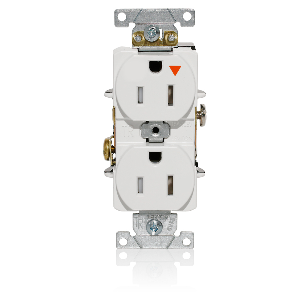 Duplex Receptacle, Tamper-resistant, Isolated Ground, 2-Pole 3-Wire Grounding, NEMA 5-20R, 20A-125V Flat Face, Back And Side Wired, Ivory. 1-piece Ground.