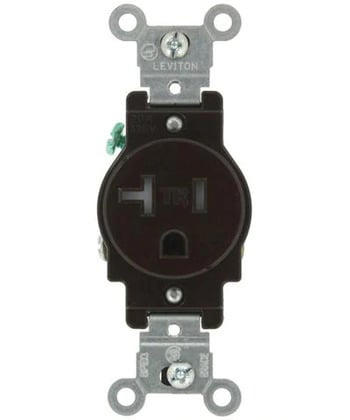 T5020-E Self-Grounding Single Smooth Face Standard Tamper-Resistant Straight Blade Receptacle, 125 V AC, 20 A, 2 Poles, 3 Wires, Black
