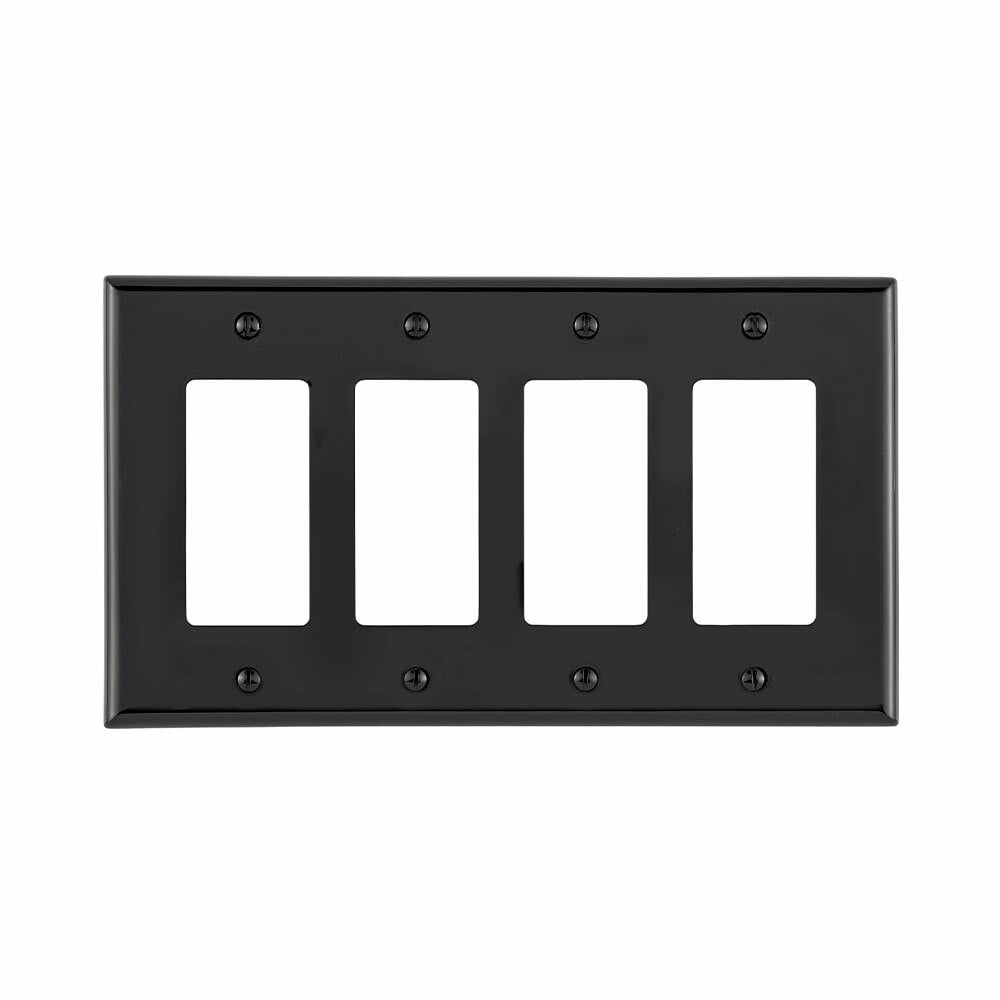 4-Gang Decora/GFCI Device Decora Wallplate/Faceplate, Midway Size, Thermoplastic Nylon, Device Mount, - Black