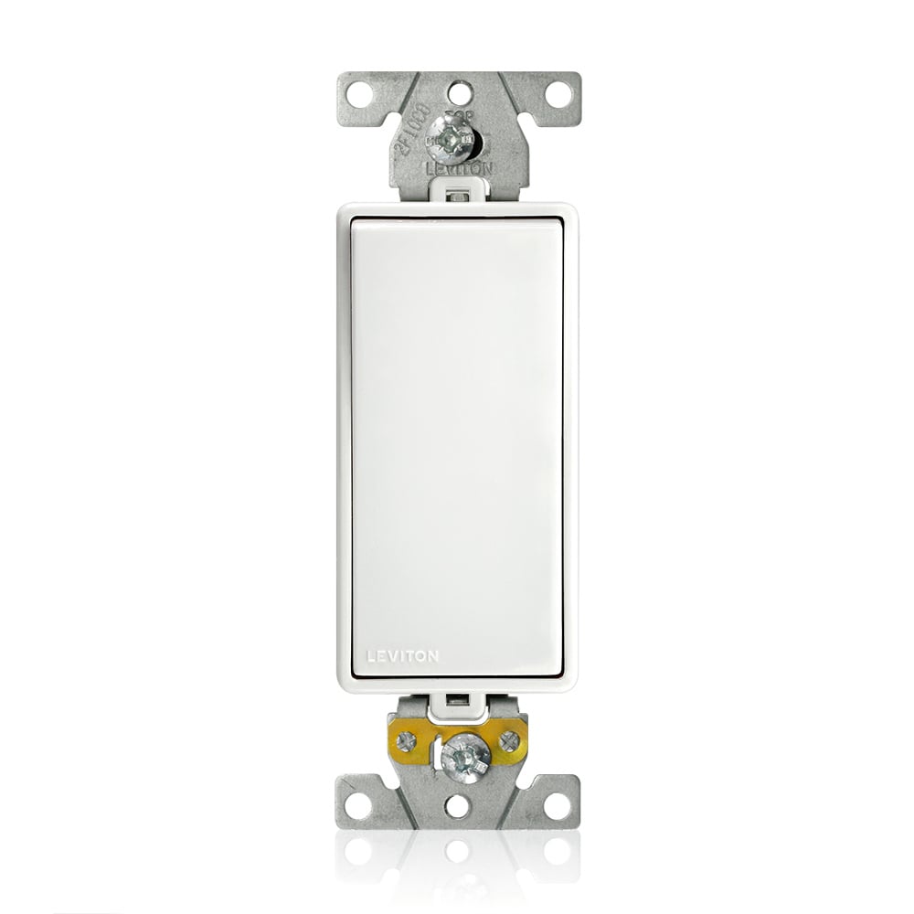 Lev-lok Switch, Decora Plus, Framed Rocker, Single Pole. 15A-120/277V, 1/2 HP At 120V, 2 HP At 240V,  Commercial Spec Grade 10 Yr, White. To Be Used With Cat# MSPSW Wiring Modules.