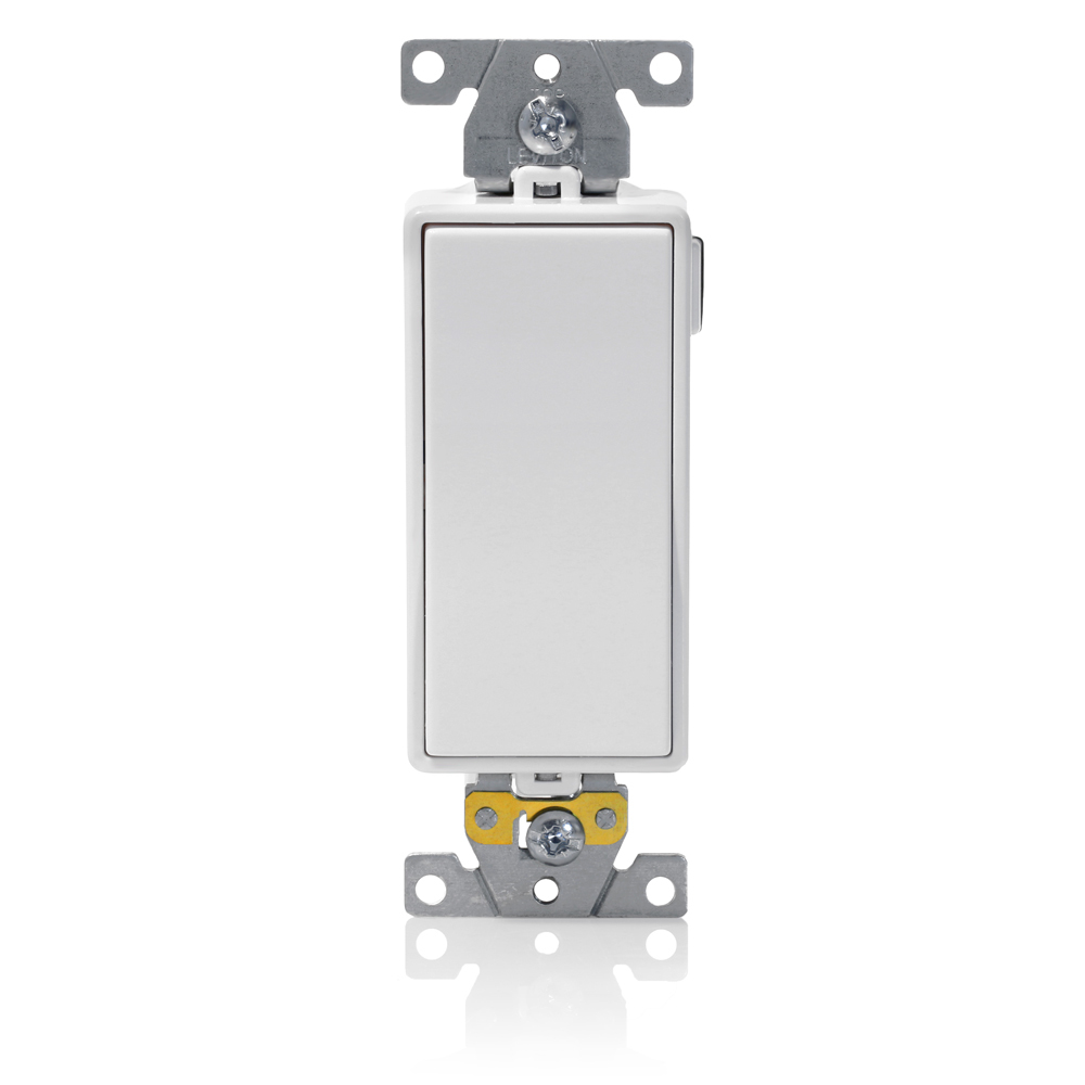 Lev-Lok Switch, Decora Plus, Framed Rocker, Illuminated, 3-Way. 20A-120/277V 1 HP At 120V, 2 HP At 240V, Commercial Spec Grade 10 Yr, White. To Be Used With Cat# MSPSW Wiring Modules.