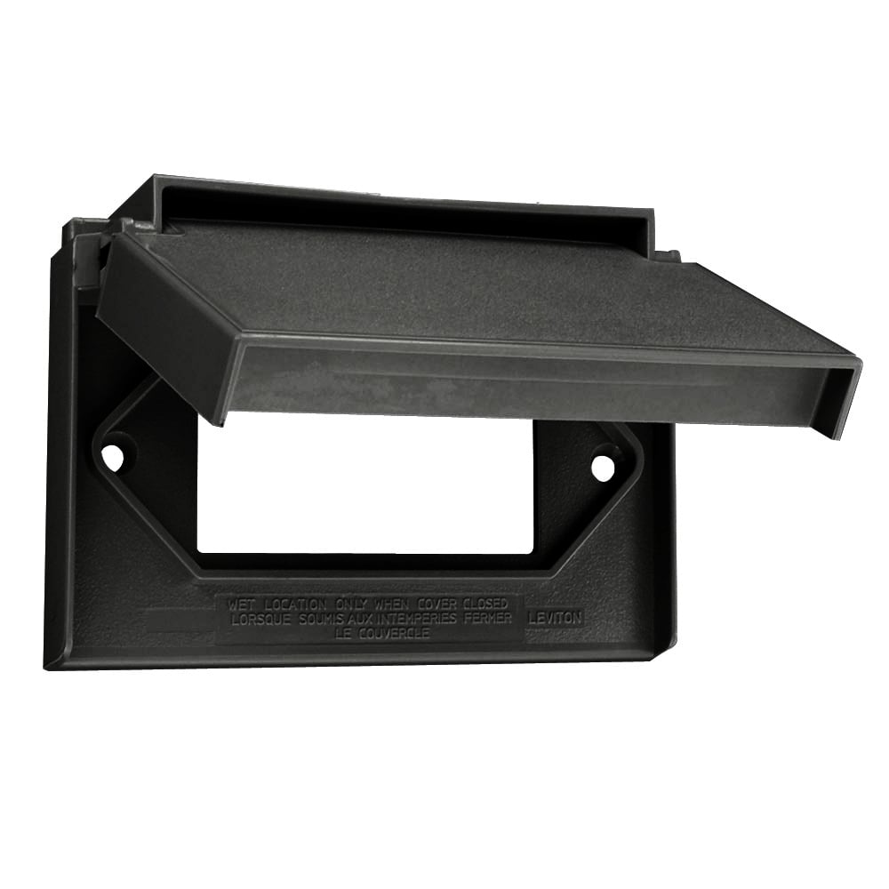 Horizontal Outdoor Coverplate For GFCI/Decora With Self Closing Cover, Black, Molded In Polycarbonate With Plate And Cover Gaskets And Four Mounting Screws per Bag UL Wet Location When Cover Closed