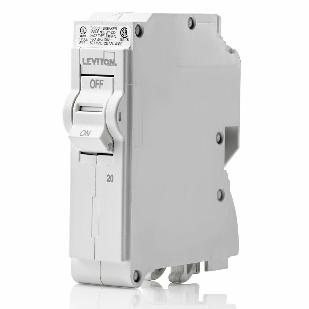Branch Circuit Breaker, Standard 1-Pole 20A 120V, 10Ka Interrupt Rating.