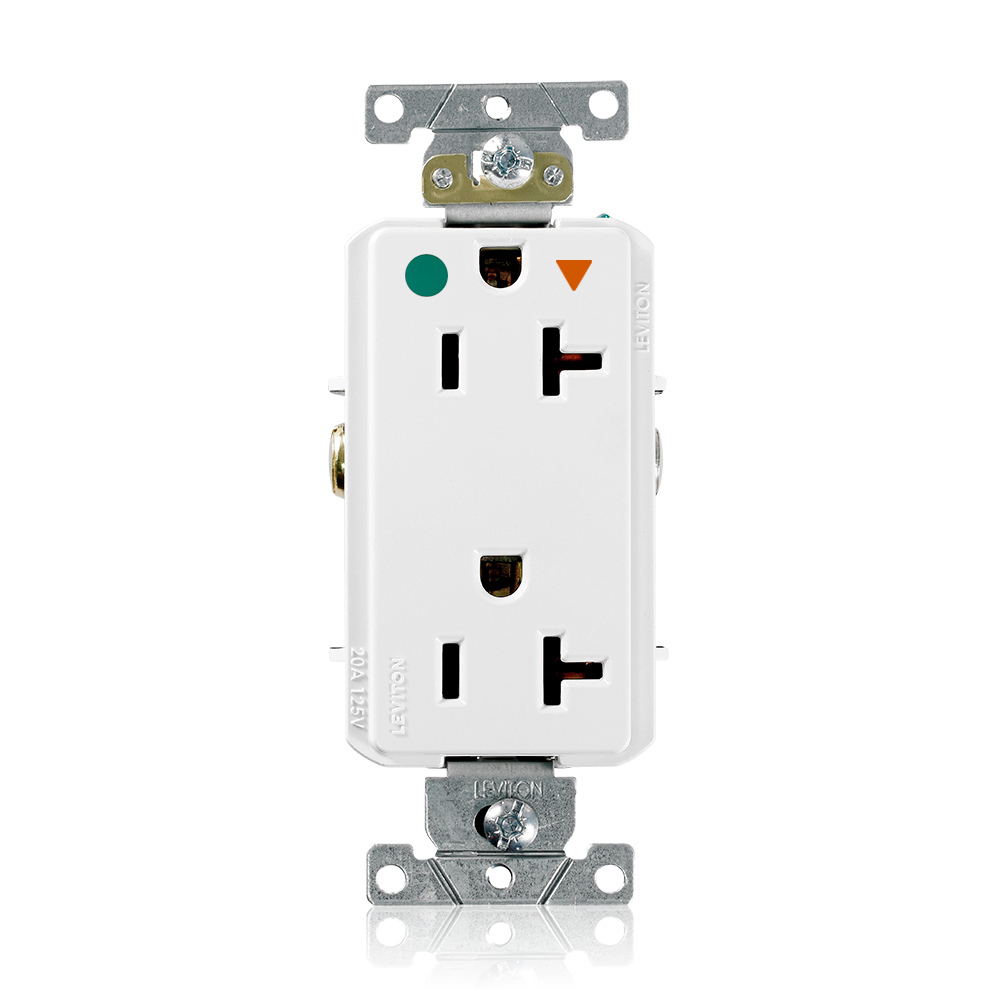 Decora Plus Isolated Ground Duplex Receptacle Outlet, Heavy-Duty Hospital Grade, Smooth Face, 20 Amp, 125 Volt, Back or Side Wire, NEMA 5-20R, 2-Pole, 3-Wire, Self-Grounding - White