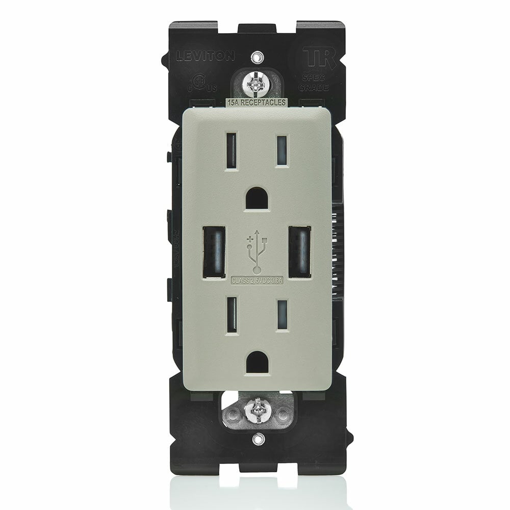 RUAA1-WS Renu Combination Tamper-Resistant Duplex Receptacle and USB Charger, 125 V AC, 15 A, Wood Smoke