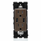 Combination Duplex Receptacle/Outlet and USB Charger. 15 Amp, 125 Volt, Renu Tamper-Resistant Receptacle/Outlet, NEMA 5-15R. 3.6 Amps, 5VDC, 2.0 Type A USB Chargers. Grounding, Side Wired  - Back Wired  - Walnut Bark