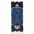Combination Duplex Receptacle/Outlet and USB Charger. 15 Amp, 125 Volt, Renu Tamper-Resistant Receptacle/Outlet, NEMA 5-15R. 3.6 Amps, 5VDC, 2.0 Type A USB Chargers. Grounding, Side Wired  - Back Wired  - Rich Navy