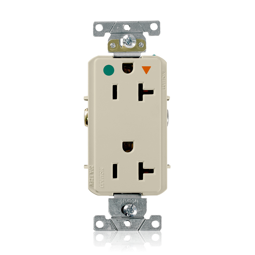 Decora Plus Isolated Ground Duplex Receptacle Outlet, Heavy-Duty Hospital Grade, Smooth Face, 20 Amp, 125 Volt, Back or Side Wire, NEMA 5-20R, 2-Pole, 3-Wire, Self-Grounding - Ivory