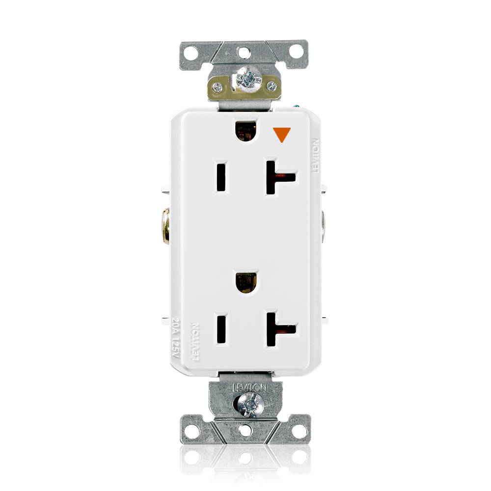 Decora Plus Isolated Ground Duplex Receptacle Outlet, Heavy-Duty Industrial Specification Grade, Smooth Face, 20 Amp, 125 Volt, Back or Side Wire, NEMA 5-20R, 2-Pole, 3-Wire, Self-Grounding - White