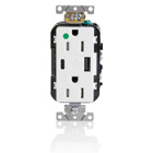 Combination Hospital Grade Duplex Decora Tamper-resistant Receptacle And USB Charger Type A-C. 15A-125V, 2 Pole, 3-Wire Grounding. White. NEMA 5-15R. One Type-c And One Type-A USB Connectors.