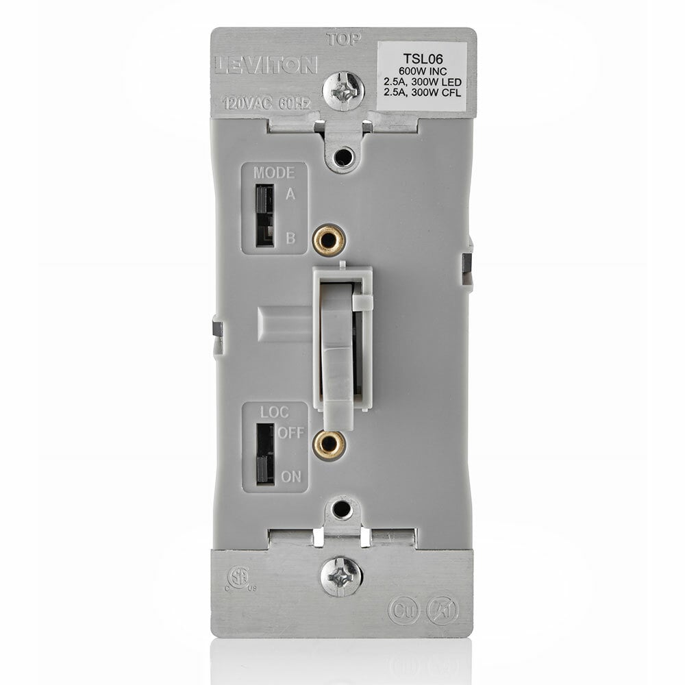 Universal Dimmable LED, CFL, Incandescent and Halogen Toggle-Slide Dimmer, 600W-120VAC Incandescent, 300W-120VAC 60Hz, Single Pole and 3-Way - Gray