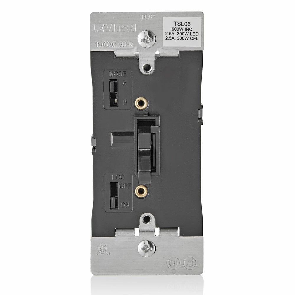 Universal Dimmable LED, CFL, Incandescent and Halogen Toggle-Slide Dimmer, 600W-120VAC Incandescent, 300W-120VAC 60Hz, Single Pole and 3-Way - Black