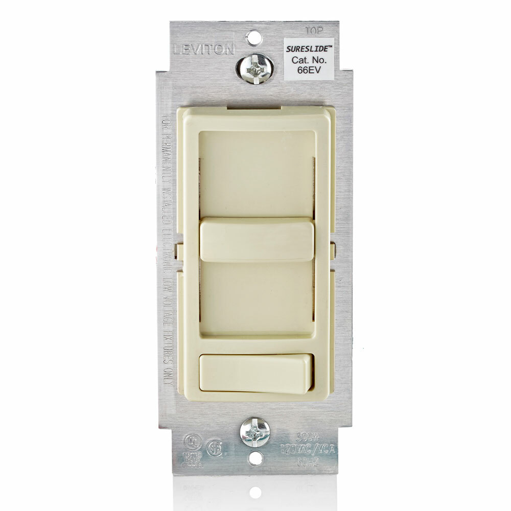 Decora SureSlide ELV Dimmer, 300W-120VAC Electronic Low Voltage, 60Hz, Single Pole and 3-Way - Ivory