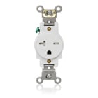 Single Receptacle Outlet, Heavy-Duty Industrial Specification Grade, Tamper-Resistant, Smooth Face, 20 Amp, 250 Volt, Back and Side Wire, NEMA 6-20R, 2-Pole, 3-Wire, Self-Grounding - White