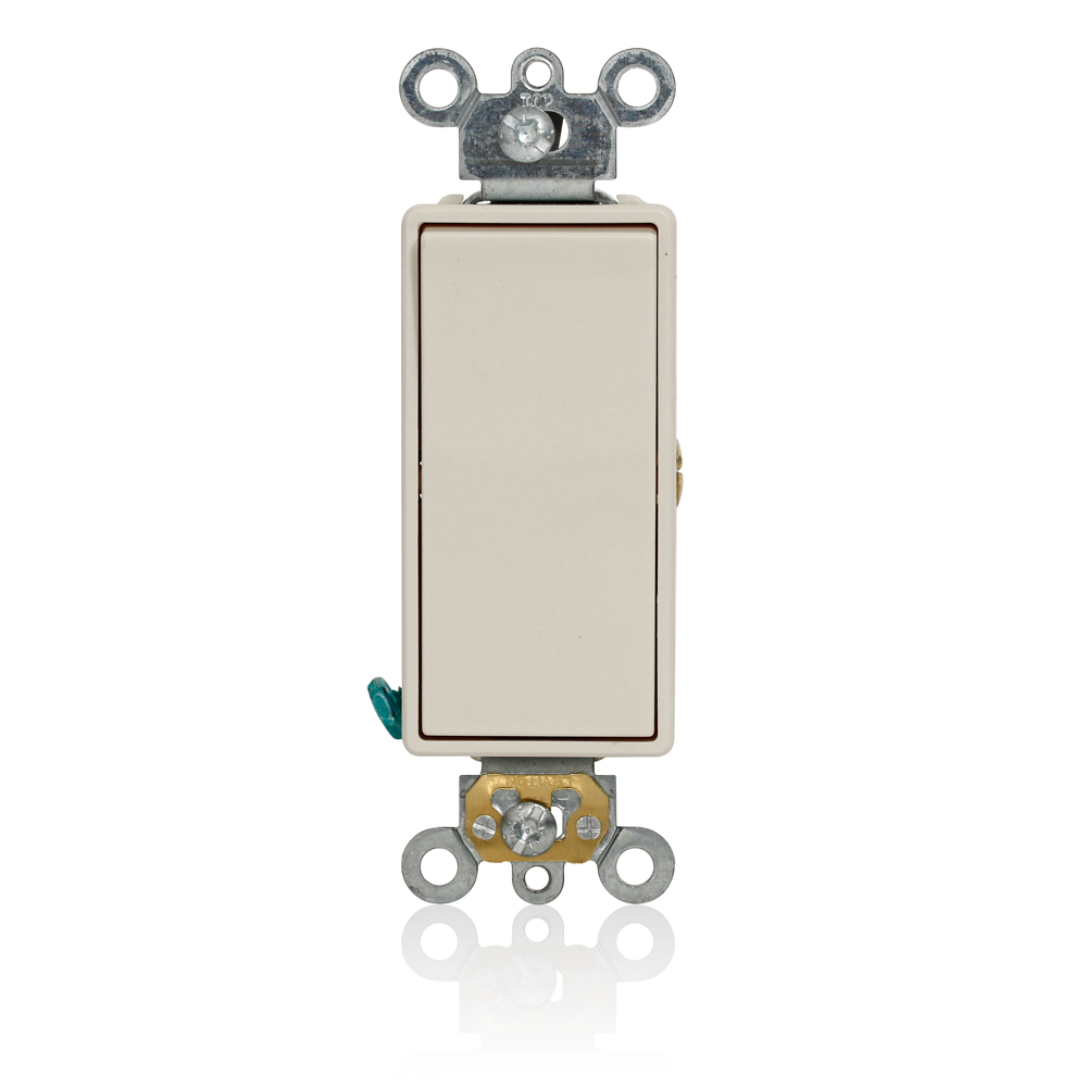 Decora Plus Single Pole Rocker Switch, Momentary Contact, Commercial Specification Grade, 15 A, 125 V, Back and Side Wire, Self-Grounding - Light Almond