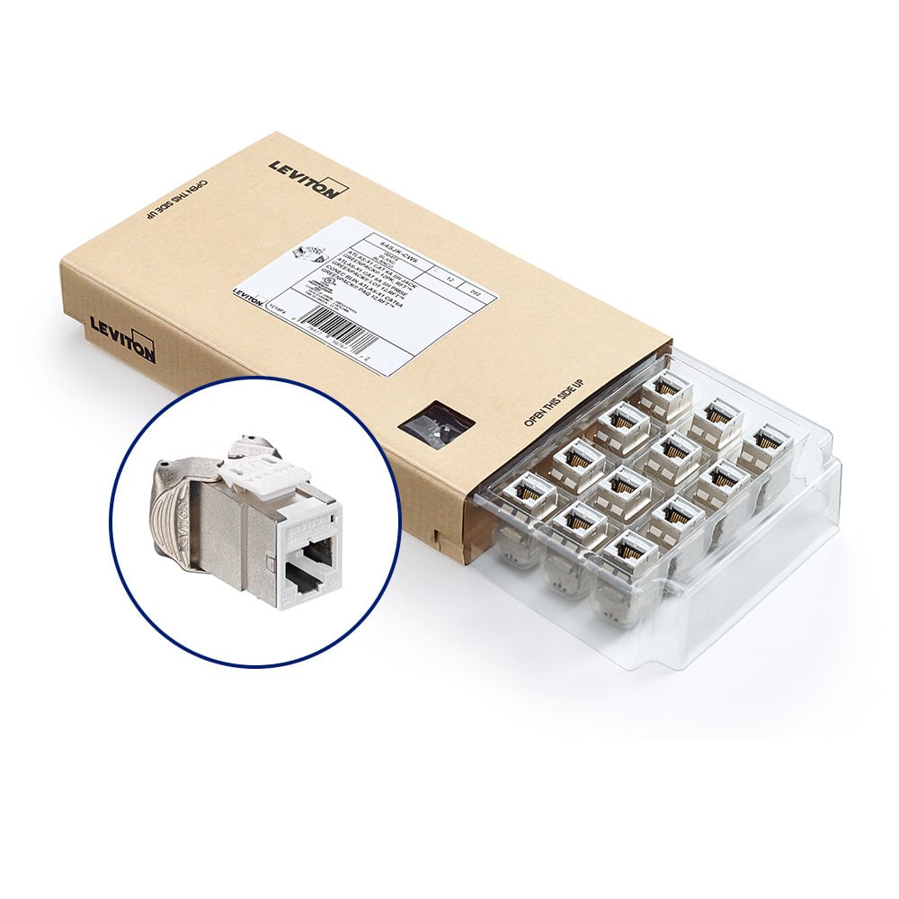 6ASJK-CW6 Atlast-X1 QuickPort GreenPack Component Rated Standard Shielded Jack With Shutter, Cat 6a Module, Panel Mount, Die Cast Zinc, White