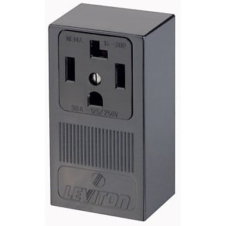 55054-P00 Grounding Single Straight Blade Receptacle, 125/250 V AC, 30 A, 3 Poles, 4 Wires, Black