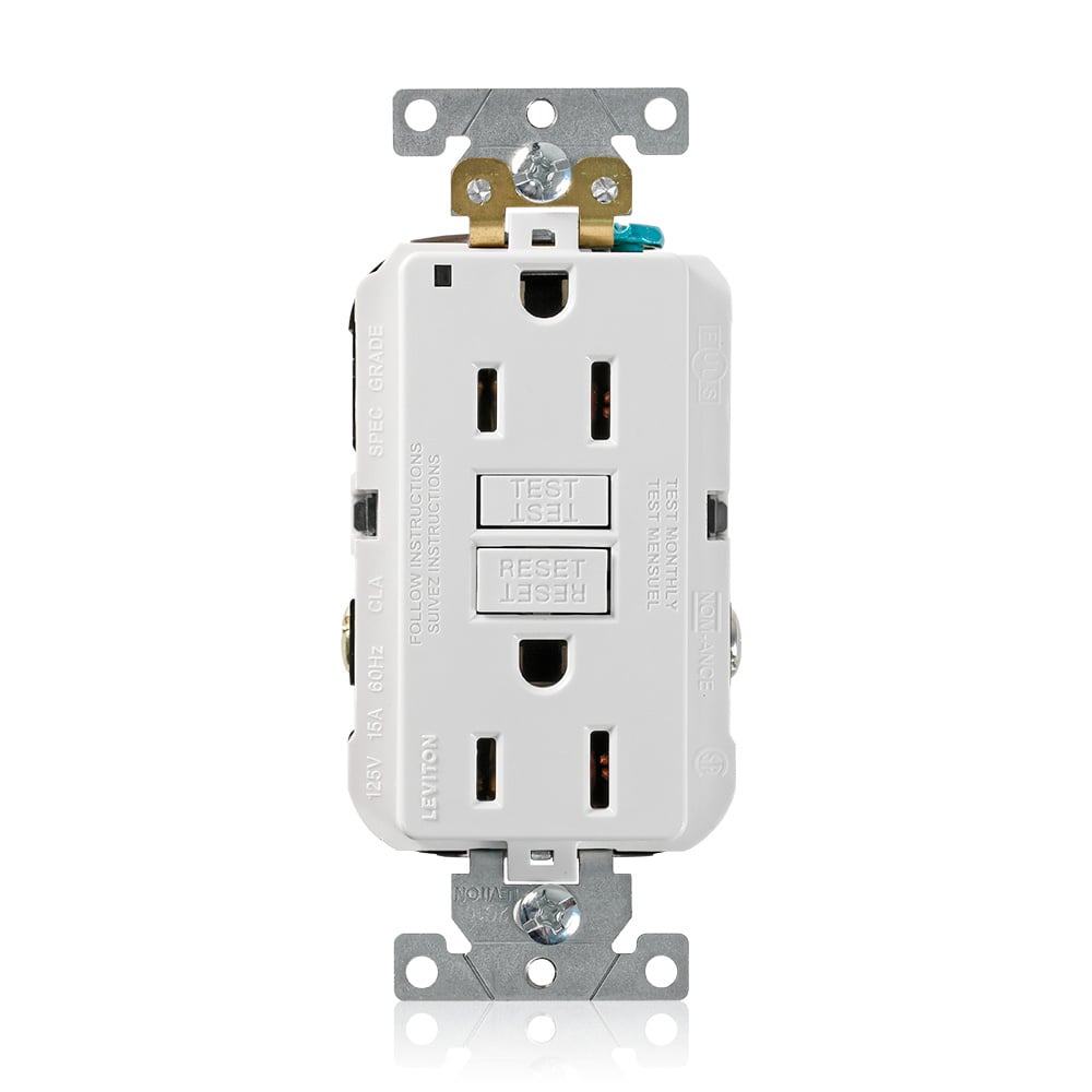 SmartlockPro Self-Test GFCI Duplex Receptacle Outlet, Extra Heavy-Duty Industrial Specification Grade, 15 Amp,125 Volt, Back or Side Wire, NEMA 5-15R, 2-Pole, 3-Wire, Self-Grounding - White